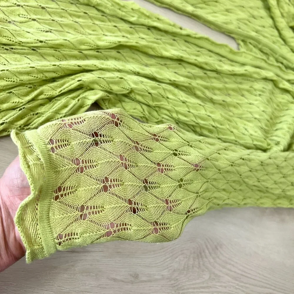 NIC+ZOE Lime Green Openwork Pointelle Long Duster Cardigan Sz 1X / Grunge Fairy